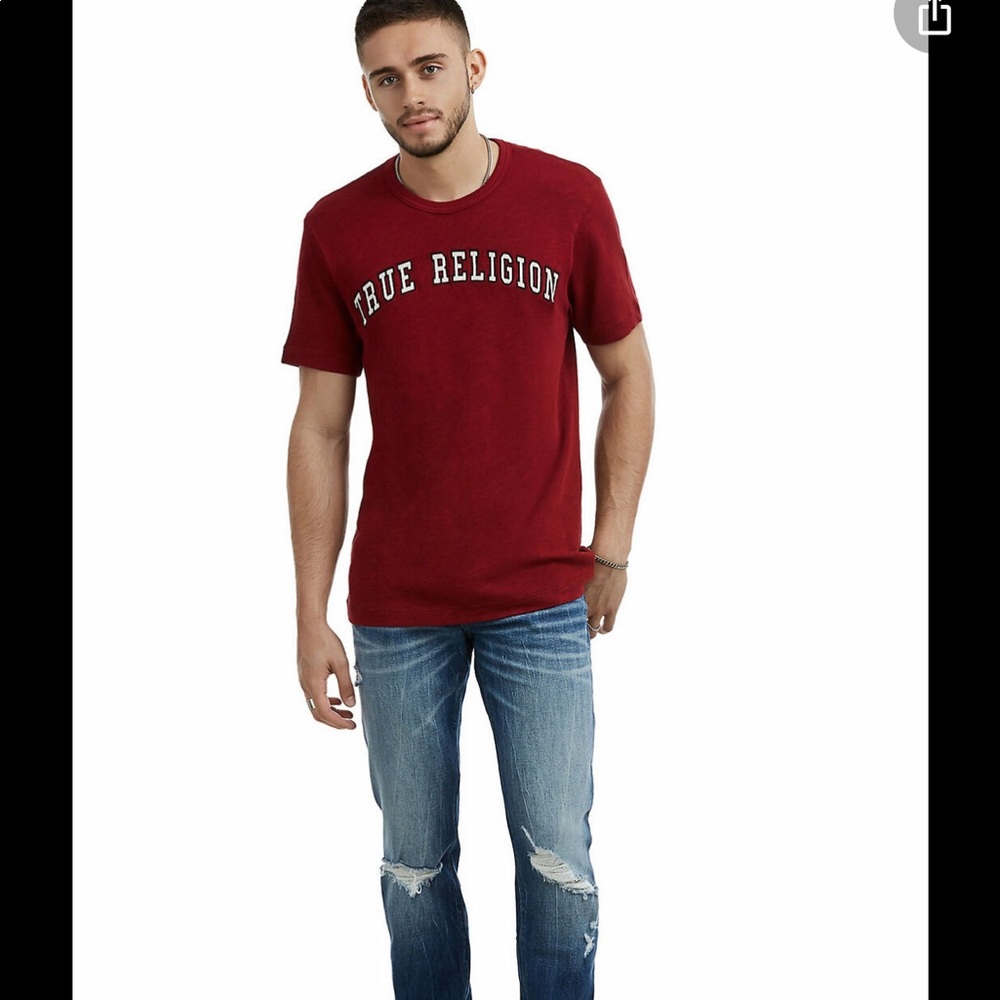 True Religion Goth Red Embroidered Logo Tee